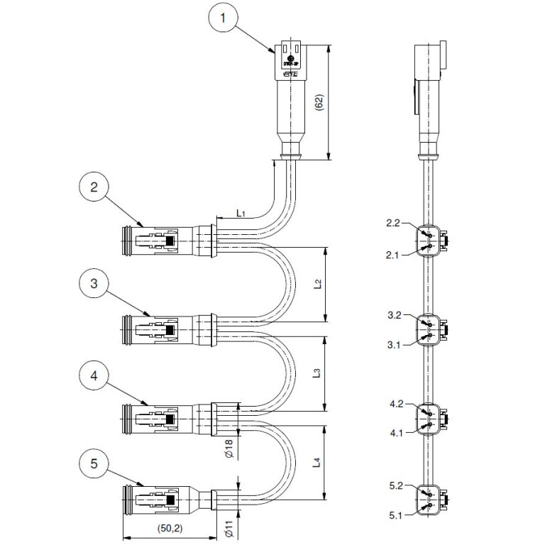 DT-Steckverbinder mit 4-fach Verteiler IP67